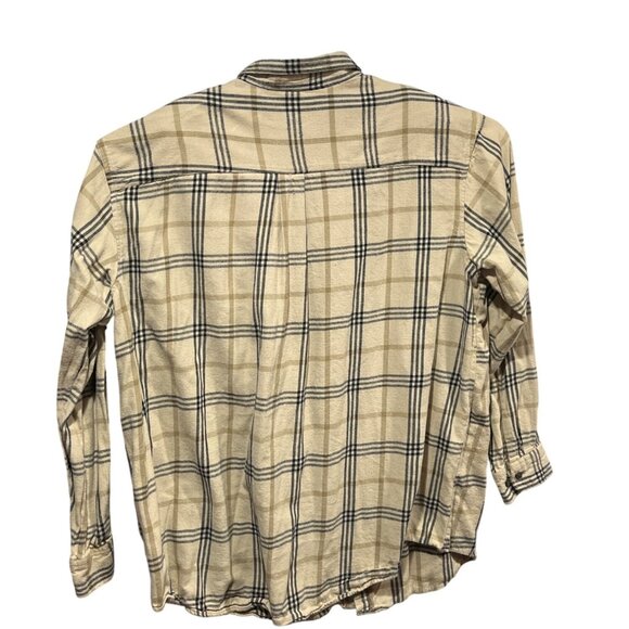 St. Johns Bay Beige & Navy Plaid Button-Down Shirt 2XL 100% Cotton Long Sleeve - Picture 2 of 6